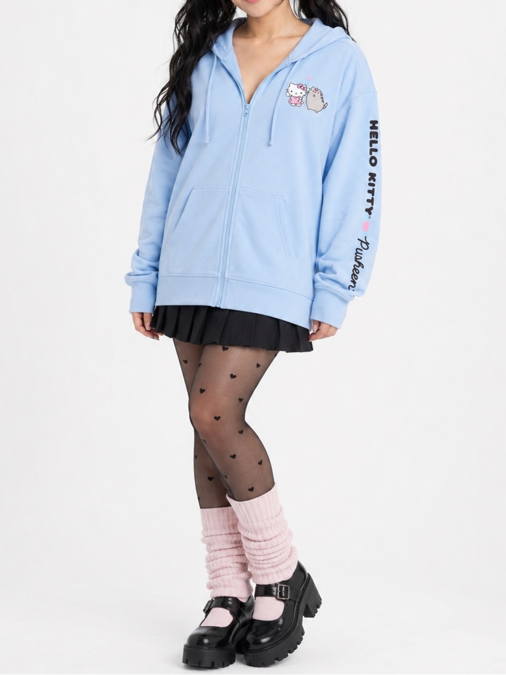 Hello Kitty x Pusheen 2021 Collab Blue Zip Hoodie XL Sanrio Kawaii - Picture 3 of 10